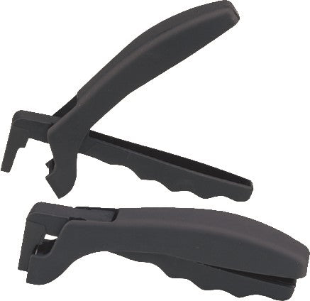 Laken Universal Topfgriff, schwarzer geriffelter Klemmgriff, geöffnet und geschlossen