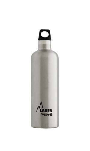 Laken Thermosflasche Futura in einer hohen, schlanken Ausführung mit schwarzem Schlaufendeckel