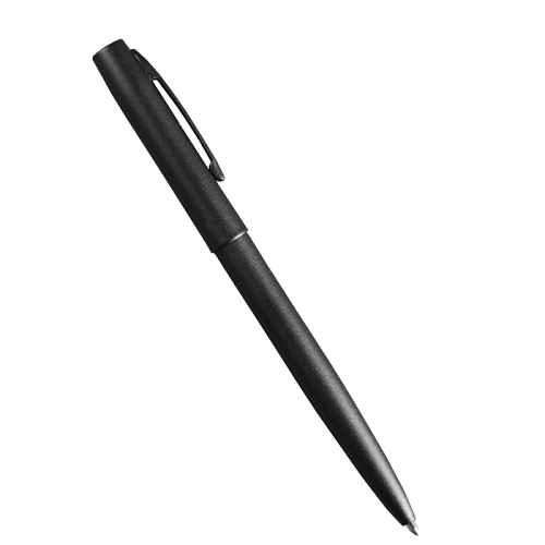 Rite in the Rain All-Weather Clicker Pen aus mattschwarzem Metall mit Clip, schräg gesehen