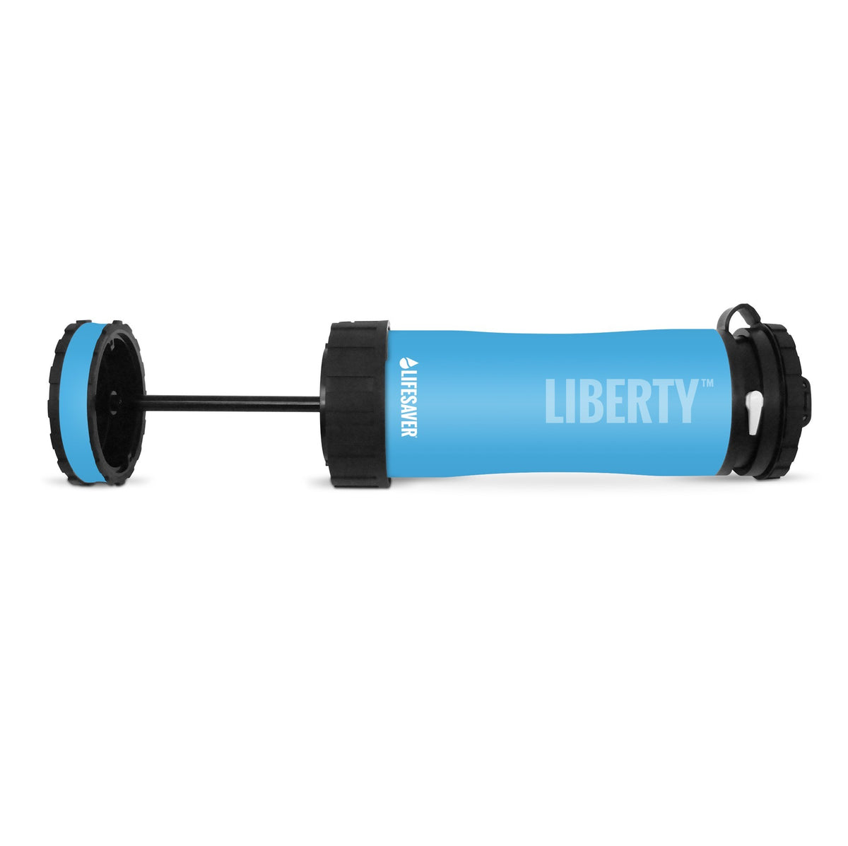 Lifesaver Liberty in Hellblau liegend, mit herausgezogenem Boden und Pumpenstange