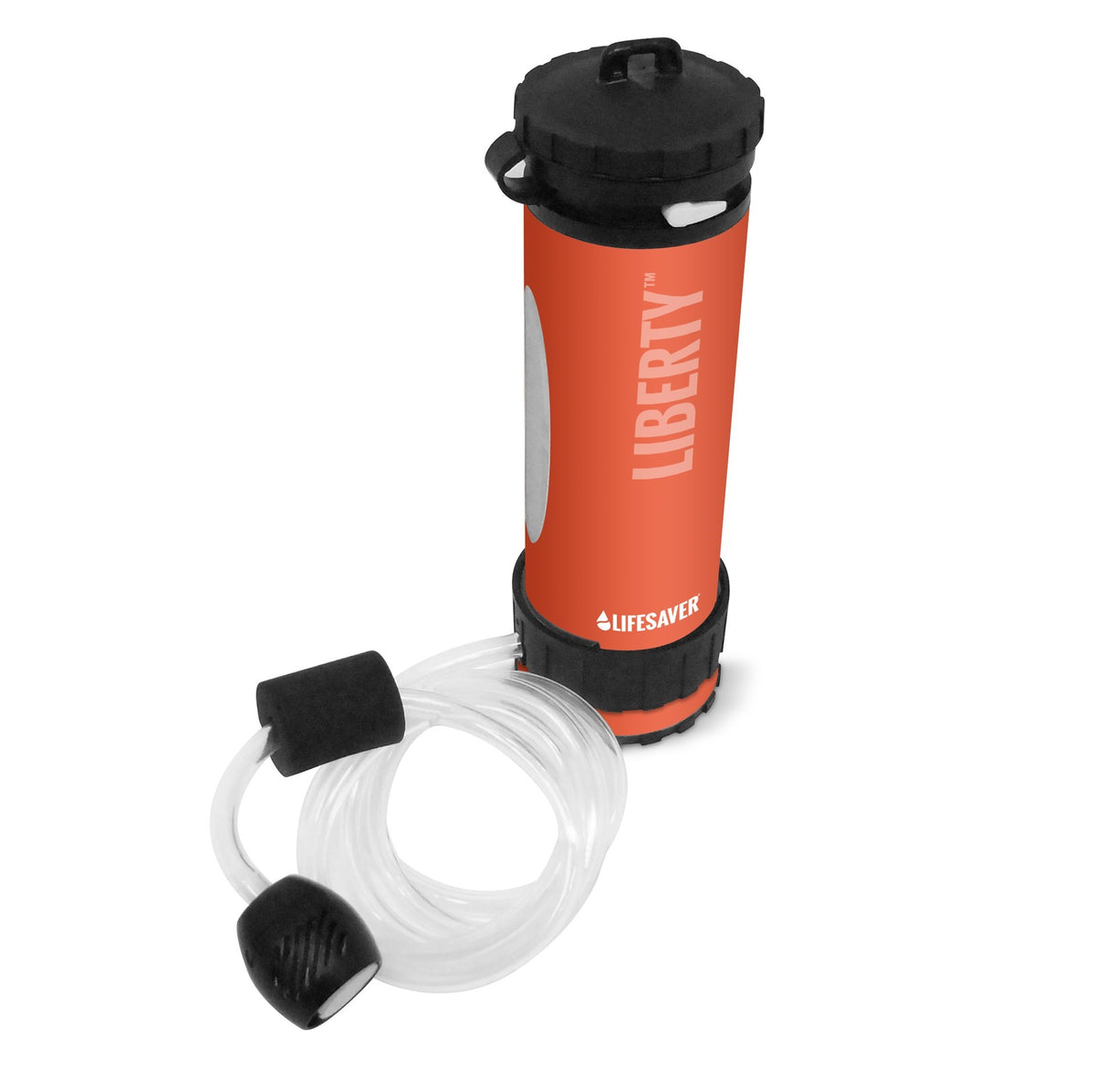 Lifesaver Liberty in Orange mit durchsichtigem Ansaugschlauch und schwarzem Filterstück