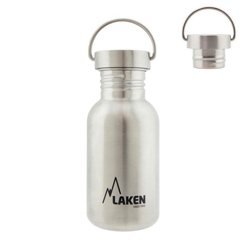Laken Trinkflasche mit Edelstahldeckel in mittlerer Größe mit Trageschlaufe aus Metall