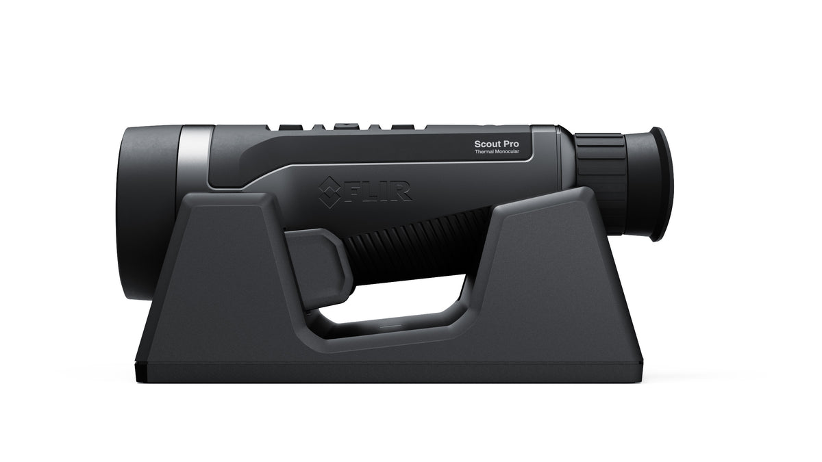 FLIR Scout Pro Charging Station von der Seite mit dem Monokular liegend in der Halterung