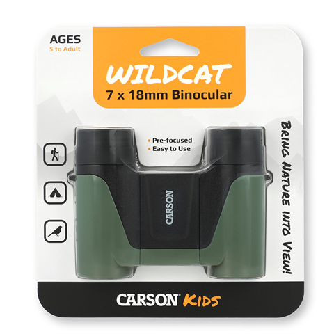 Carson Wildcat Fernglas in der Blisterverpackung mit orangefarbener Karte, Vorderseite