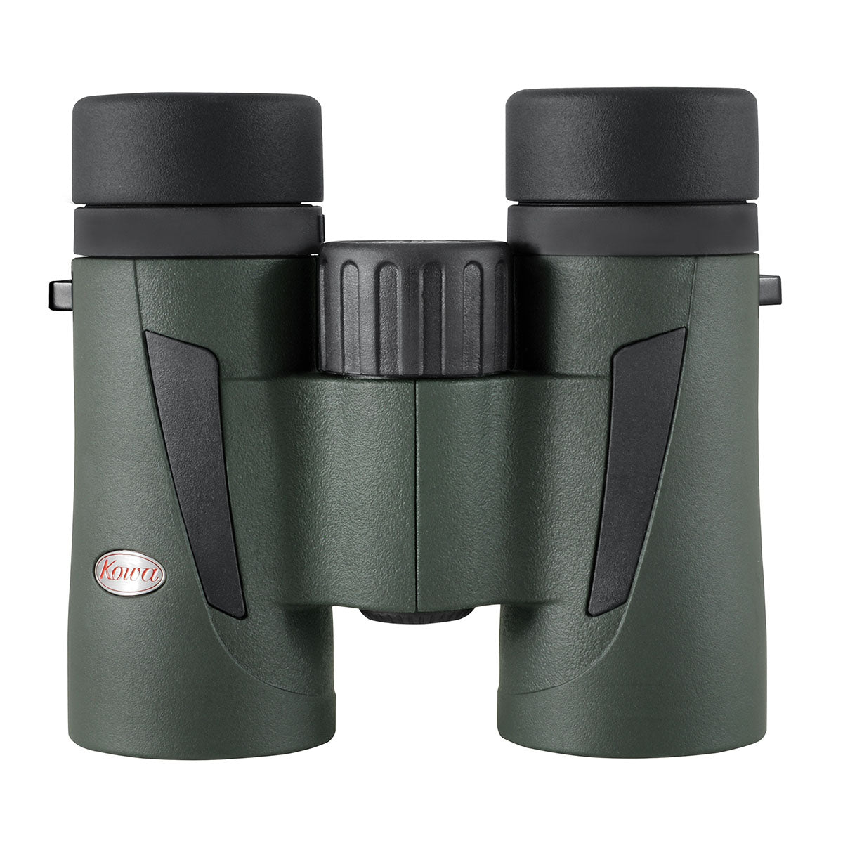 Kowa Fernglas BDIII 10x32 in Grün mit schwarzen Augenmuscheln und rotem Kowa-Logo, aufrecht