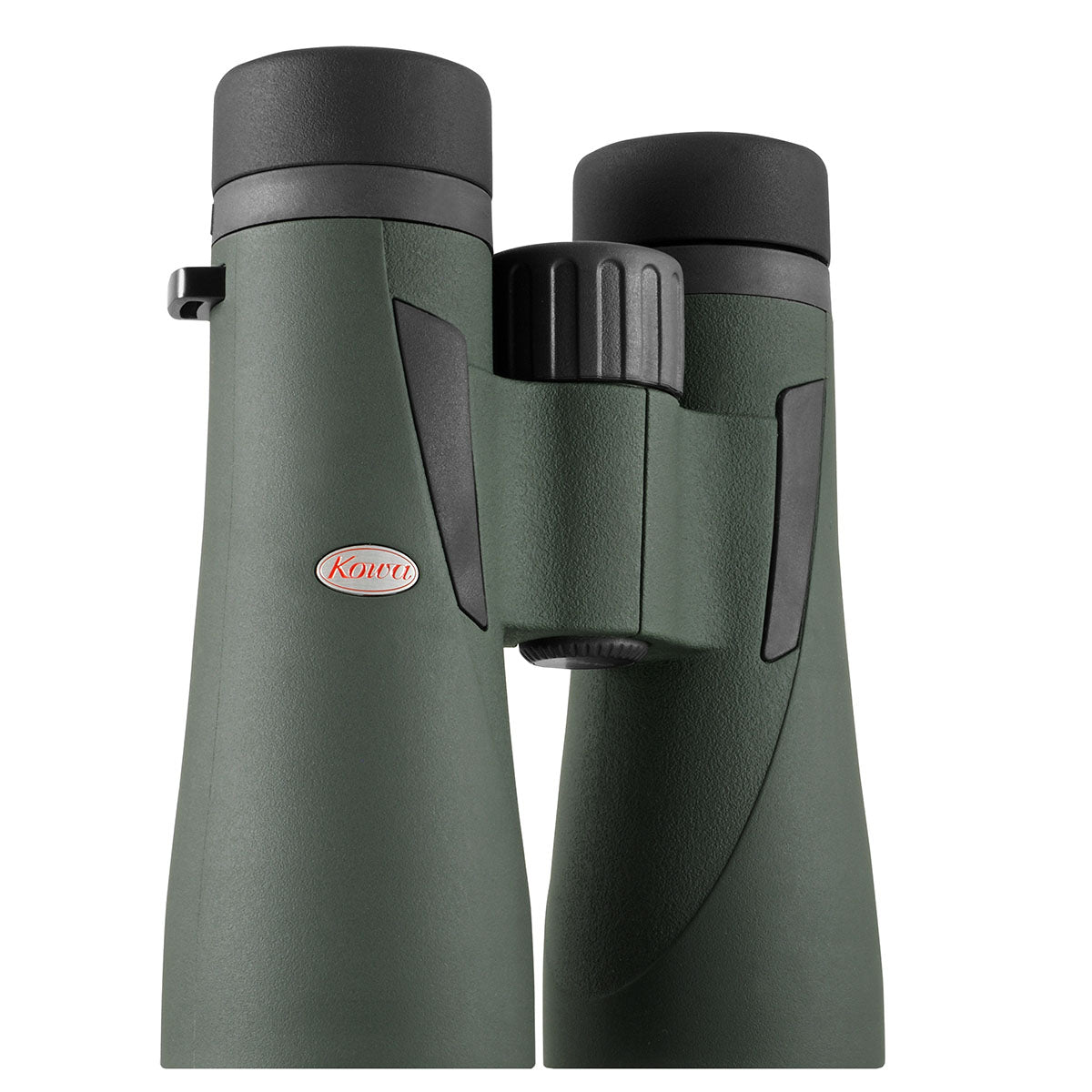 Kowa BDIII 12x50 XD von der anderen Seite, mit dem roten Kowa-Logo auf dem grünen Tubus