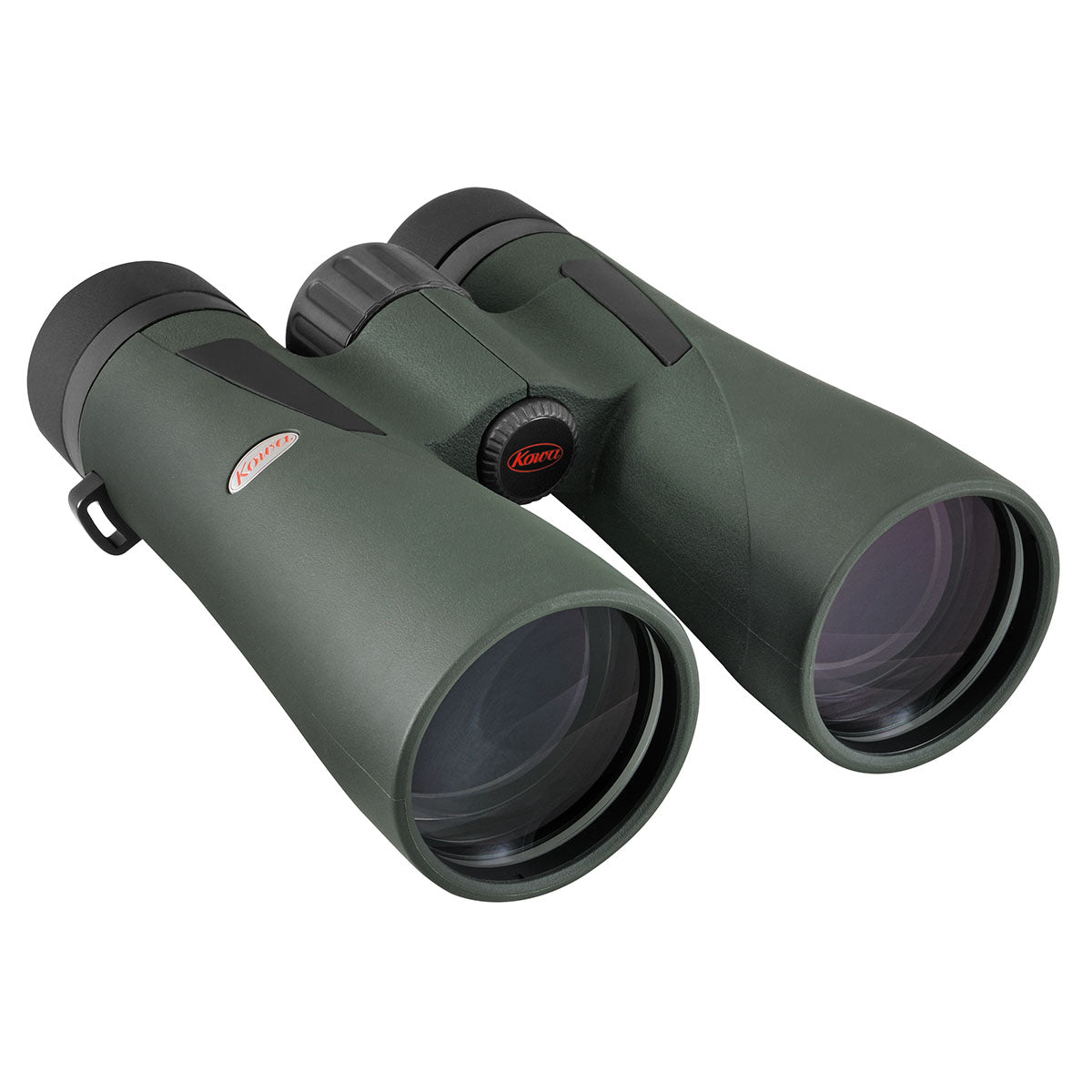 Kowa BDIII 12x50 XD schräg von vorne mit den großen Objektivlinsen und dem Fokussierrad