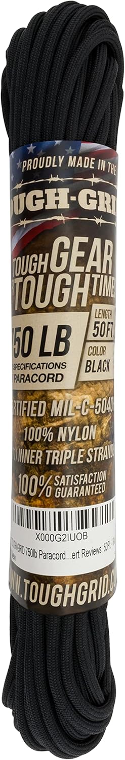 TOUGH-GRID 750 Paracord 15m schwarz, Schnur als Strang mit Etikett um die Mitte
