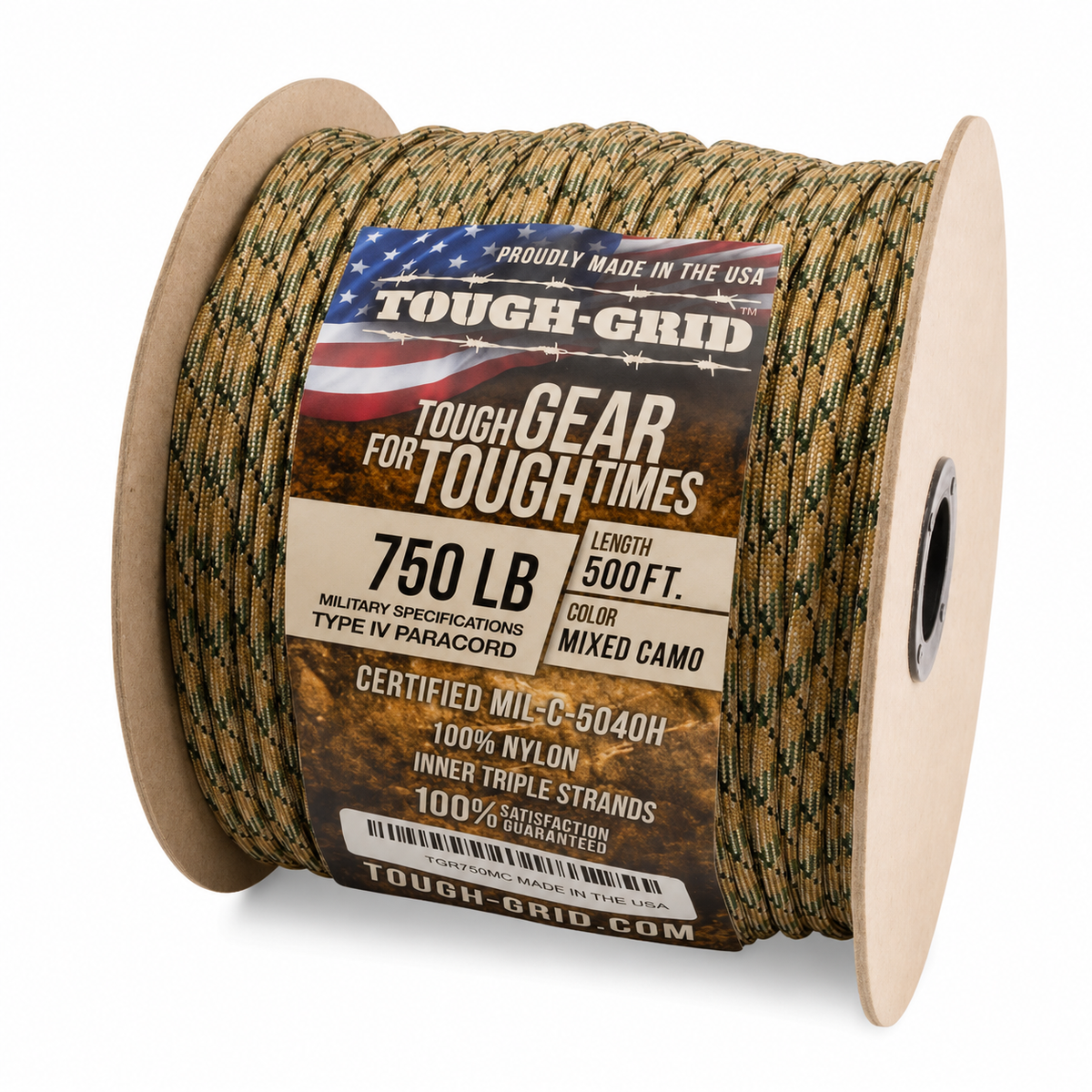 TOUGH-GRID Paracord 152m Mixed Camo, Schnur in Tarnfarben auf einer Spule