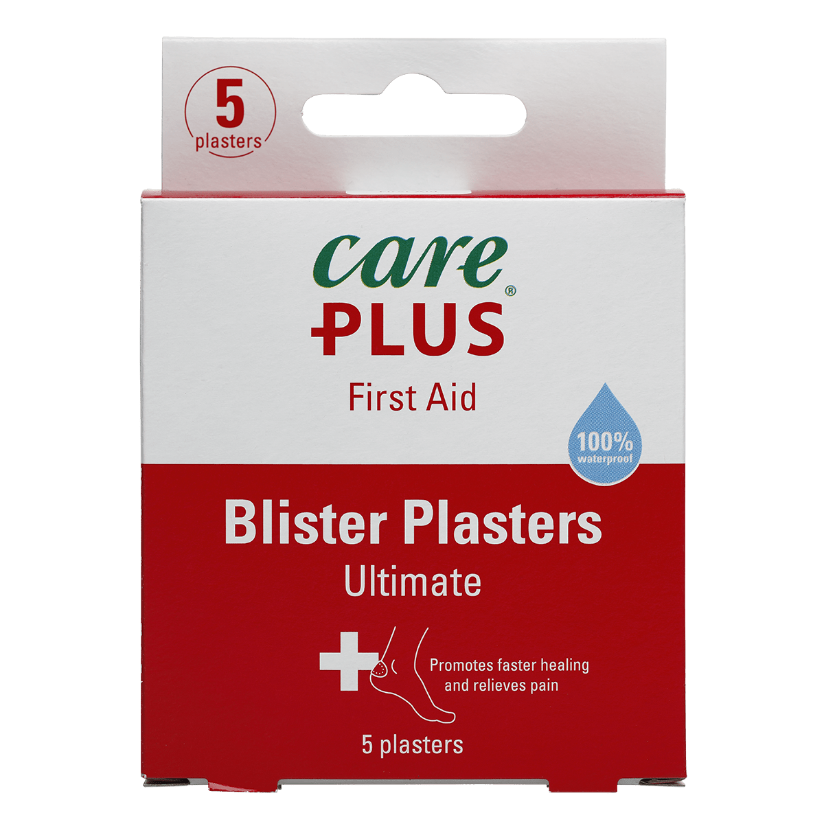 Care Plus Blister Plasters Ultimate, rot-weiße Schachtel mit 5 Blasenpflastern