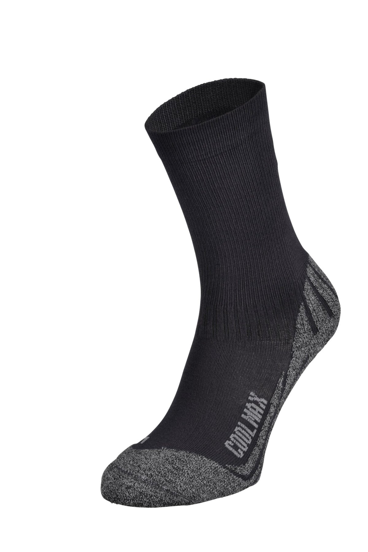 Care Plus Bugsox Traveller Socke in Schwarz mit grauer Ferse und Spitze und Coolmax-Aufdruck
