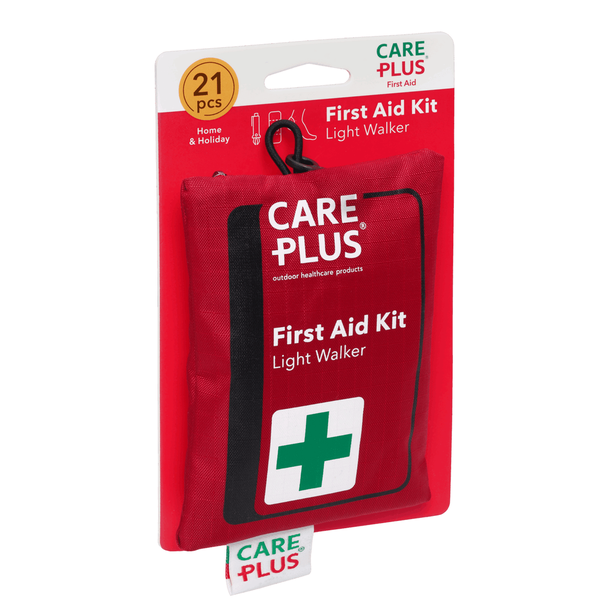 First Aid Kit Light Walker von Care Plus, flaches rotes Erste-Hilfe-Täschchen mit grünem Kreuz, 21 Teile