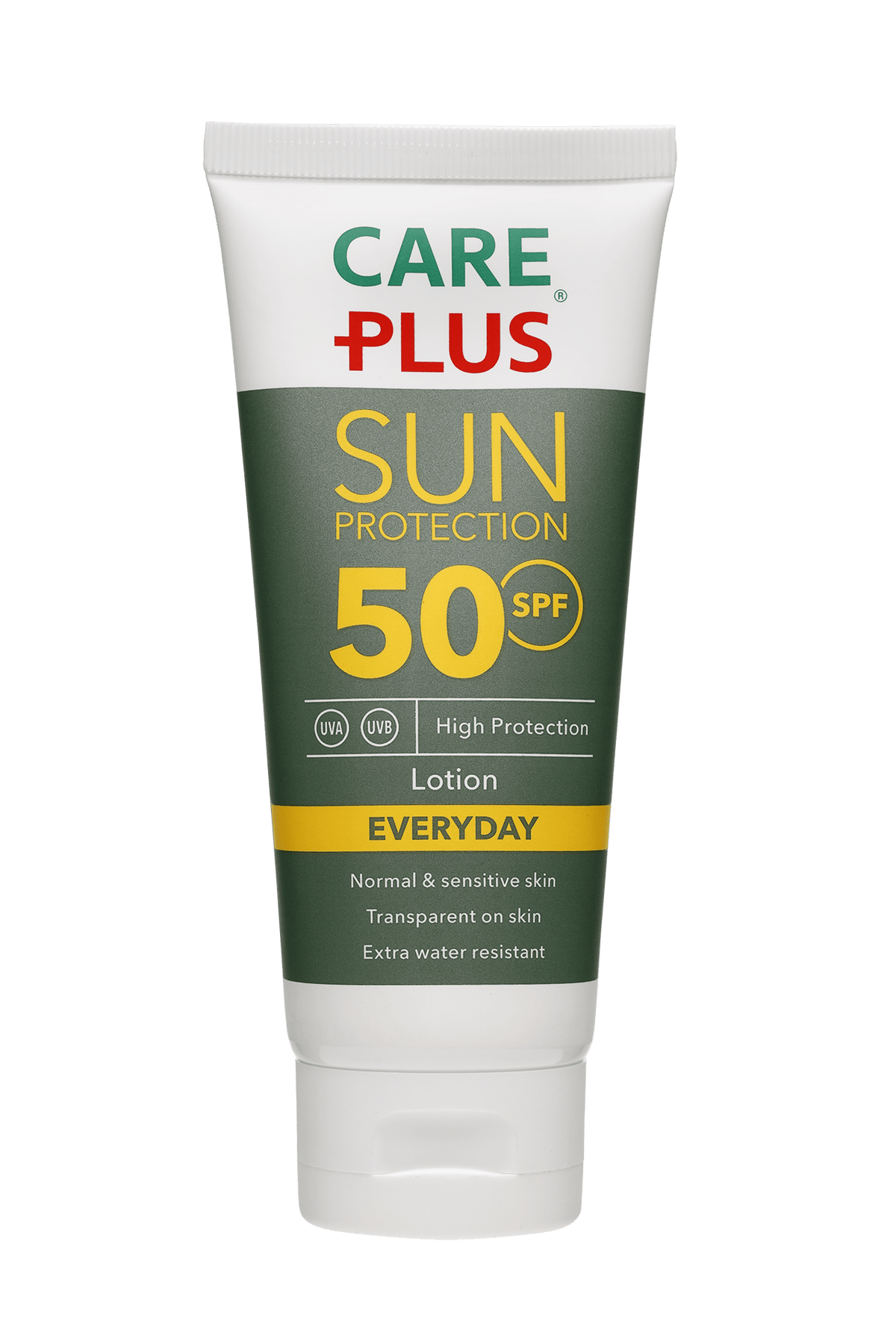 Care Plus Everyday Lotion SPF50 Sonnenschutzlotion in einer grün-weißen Tube
