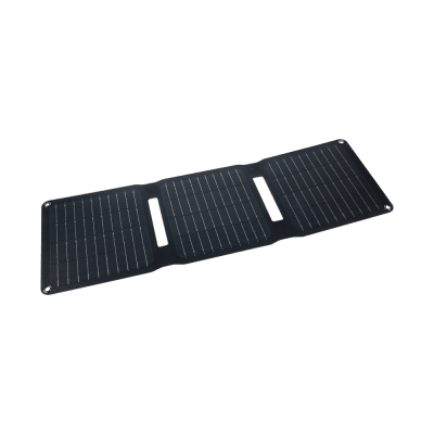 WakaWaka Solar 20 aufgeklappt mit drei schwarzen Solarpanels und Ösen in den Ecken