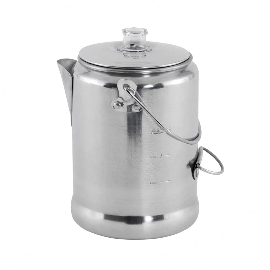 Easy Camp Adventure Perkolator, glänzende Kaffeekanne aus Metall mit Henkel und durchsichtigem Knopf