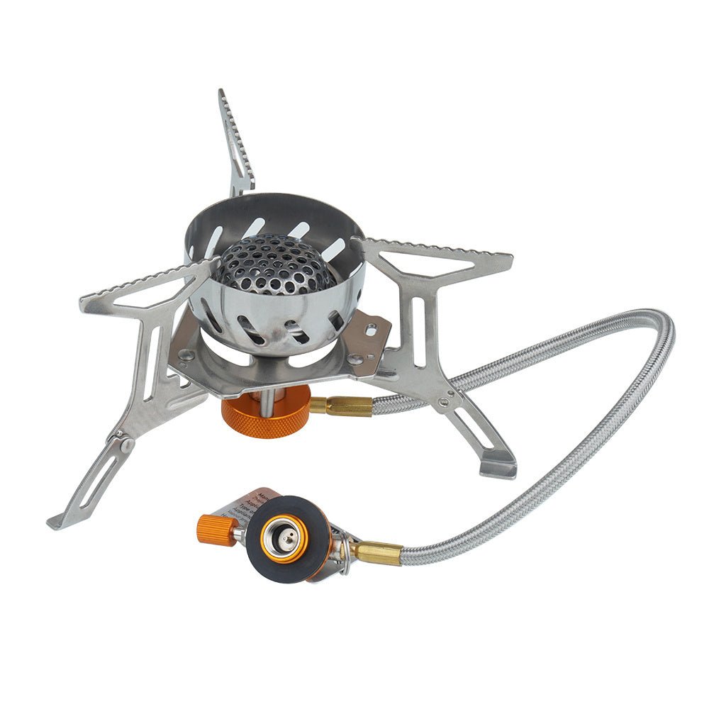 Fire Maple FMS-121 Gaskocher mit Windschutz, ausklappbaren Topfauflagen und Gasschlauch mit Regelknopf