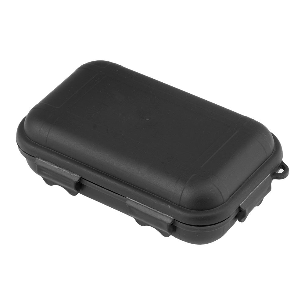 Fosco Combat Survival Kit, geschlossene schwarze wasserdichte Box mit Klemmverschlüssen