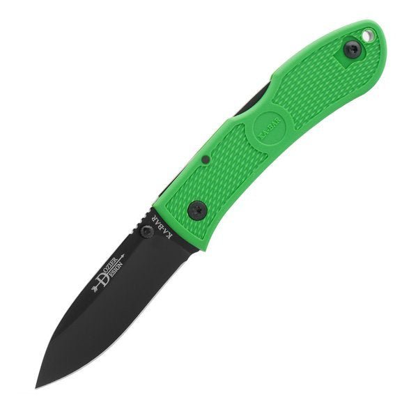 Ka-Bar Dozier Klappmesser mit grünem Griff und schwarzer Klinge, aufgeklappt