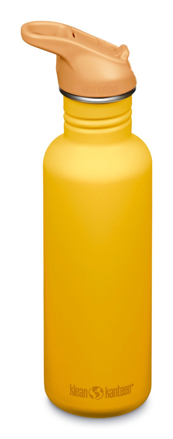 Klean Kanteen Classic Trinkflasche in Gelb mit hellorangem Sportdeckel