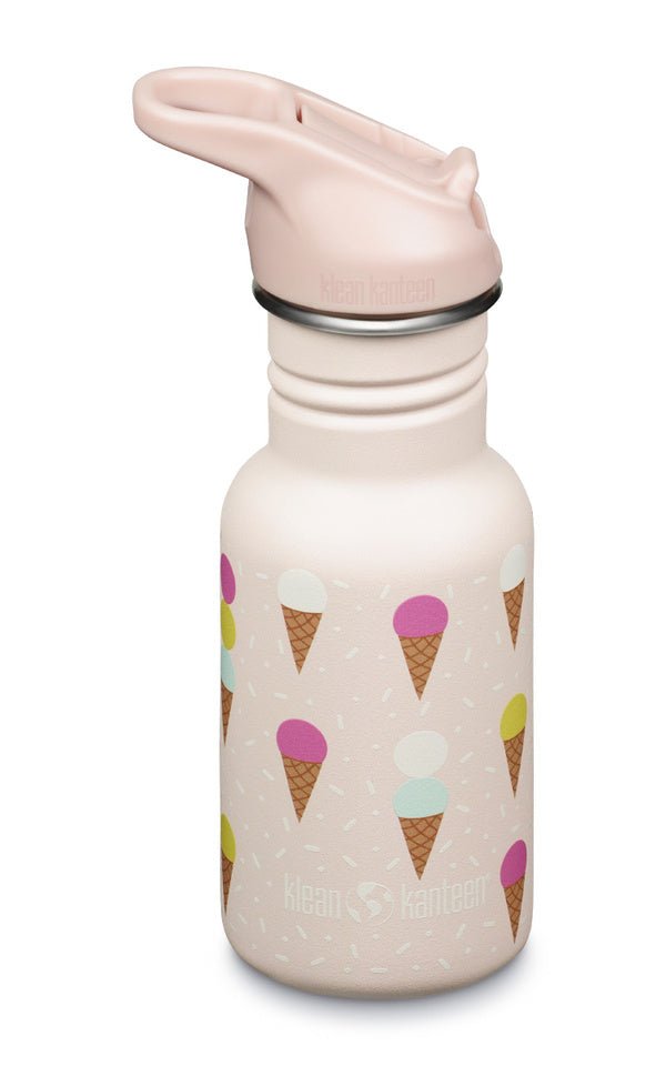 Klean Kanteen Kid Classic Trinkflasche in Hellrosa mit Eiscreme-Print und rosa Sportdeckel