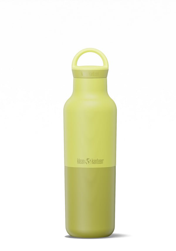 Klean Kanteen Rise Classic Wasserflasche in Gelbgrün mit zweifarbigem Flaschenkörper und Trageschlaufe