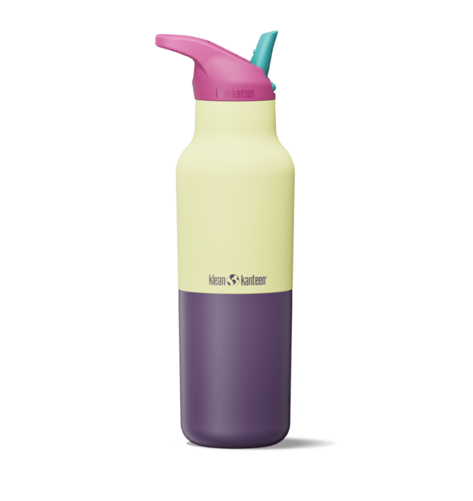 Klean Kanteen Rise Classic Kaleidoscope in Hellgelb und Violett mit rosa Sportdeckel