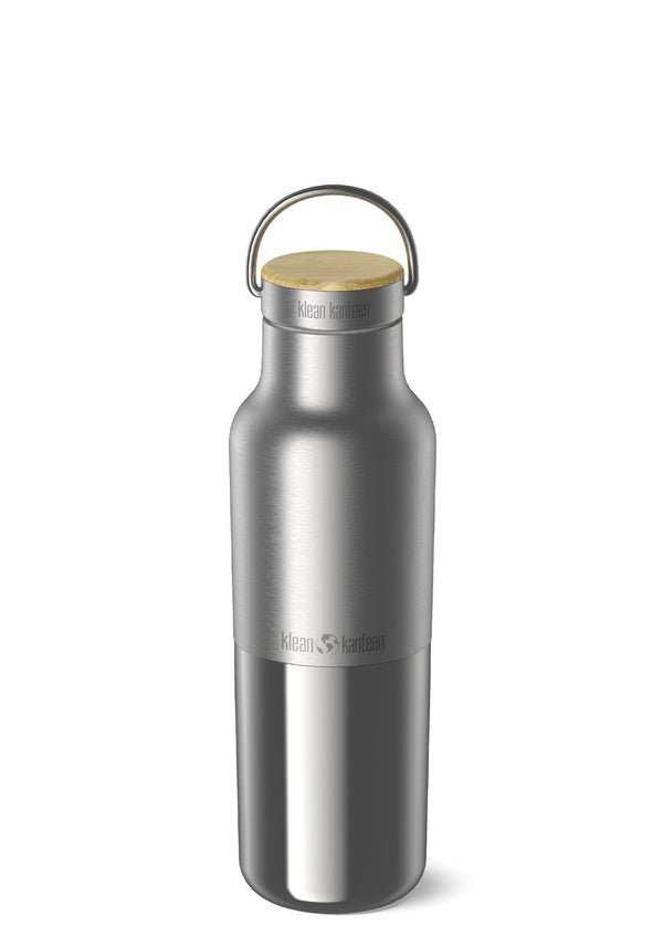 Klean Kanteen Rise Reflect Wasserflasche aus gebürstetem Edelstahl mit Bambusdeckel und Trageschlaufe