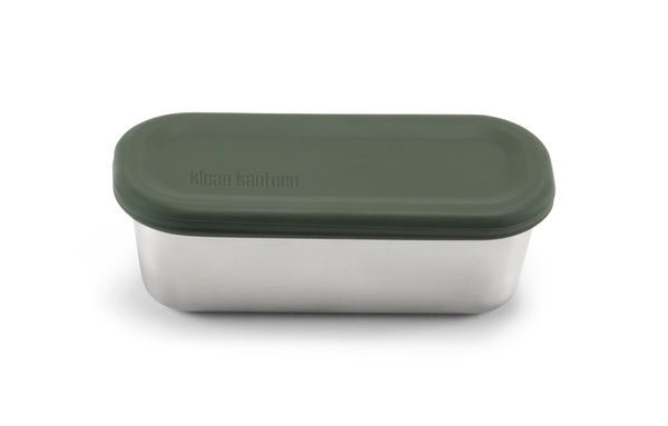 Klean Kanteen Rise Snack Box aus Edelstahl mit olivgrünem Deckel, von der Seite