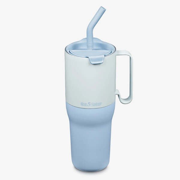 Klean Kanteen Rise Tumbler 1065 ml in Hellblau mit Strohhalm im Deckel und Henkel