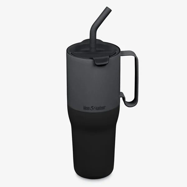 Klean Kanteen Rise Tumbler 1065 ml in Grau und Schwarz mit Strohhalm und Henkel