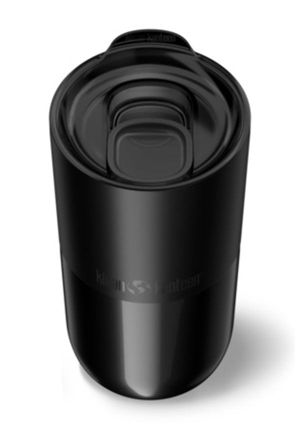 Klean Kanteen Rise Tumbler Slide Lid Becher in Schwarz mit transparentem Schiebedeckel, von oben
