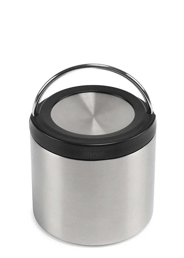 Klean Kanteen TKCanister 473 ml aus gebürstetem Stahl mit schwarzem Rand und Tragebügel aus Metall