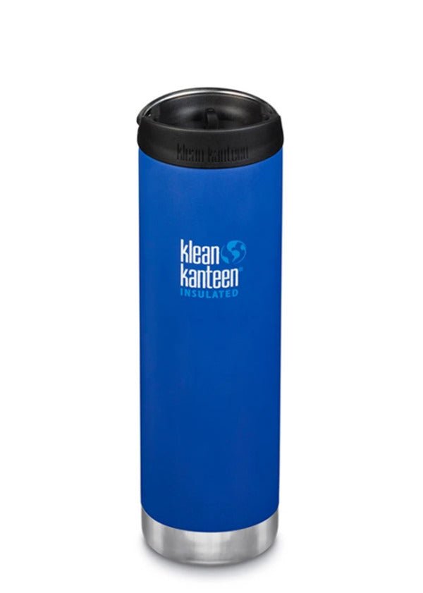 Klean Kanteen TKWide 592 ml in Kobaltblau mit schwarzer Café Cap und großem Logo