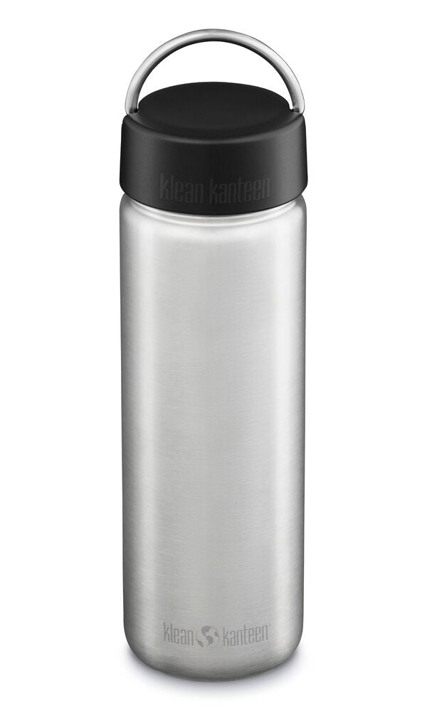 Klean Kanteen Wide 800 ml Trinkflasche aus Metall mit schwarzer Loop Cap und Tragering