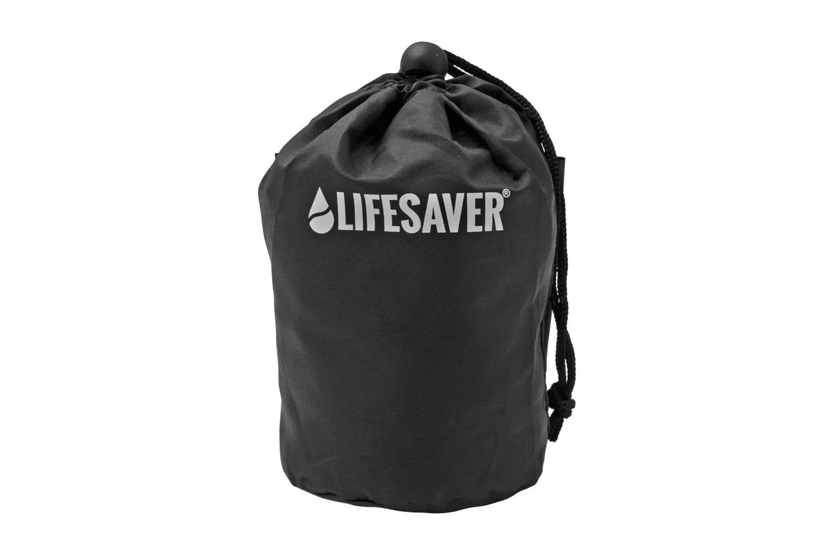 Lifesaver Wayfarer, schwarzer Aufbewahrungsbeutel mit Kordelzug und Lifesaver-Logo