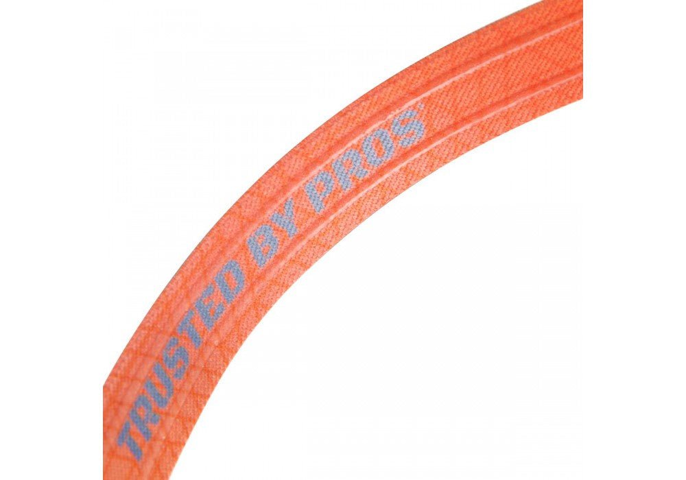 Mactronic Blazer orangefarbenes Kopfband mit dem Aufdruck Trusted by pros aus der Nähe