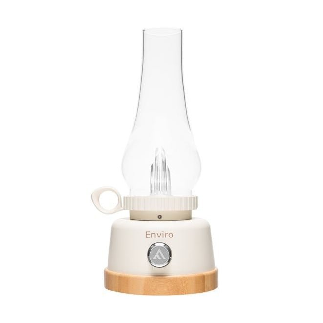 Mactronic Enviro Tischlampe im Öllampenstil mit Glasschirm, cremefarbenem Fuß und holzfarbener Unterseite