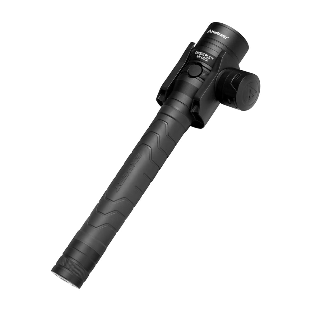 Mactronic Expert PL5 Taschenlampe in Schwarz mit Winkelkopf in einer Halterung und langem Griff