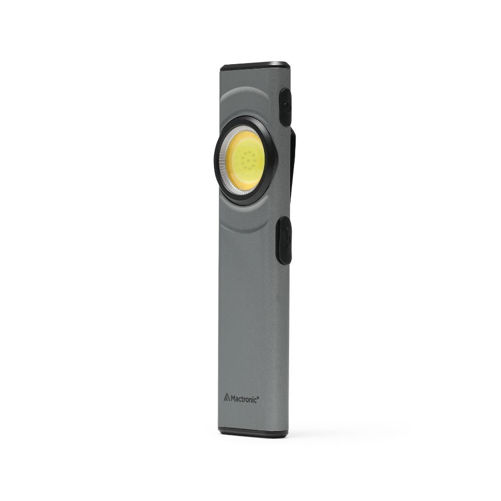 Mactronic Flagger Mini Winkeltaschenlampe, schmal und grau mit runder Lampe und Seitenknopf, aufrecht