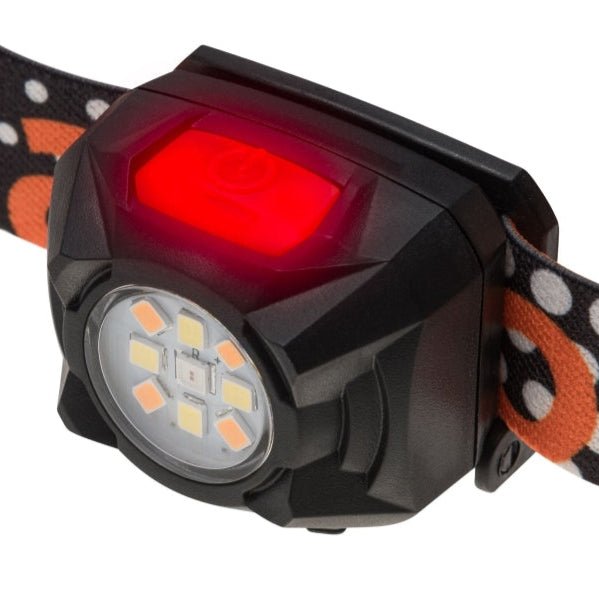 Mactronic Rebel Lampenkopf mit eingeschaltetem rotem Licht oben