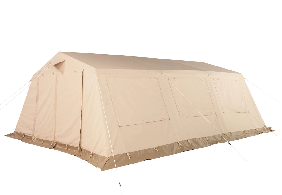 CanvasCamp Mess Pfadfinderzelt Traveller schräg von der Seite mit Fenstern und Abspannleinen