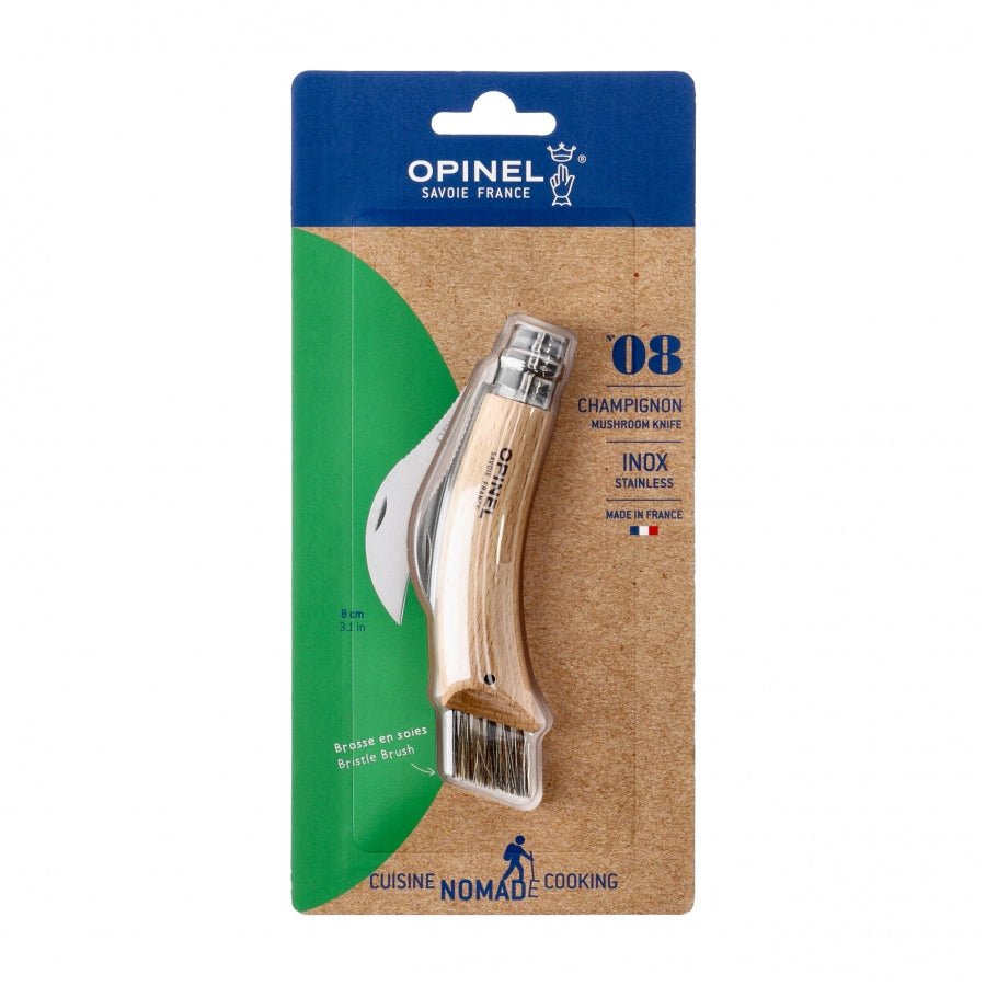 Opinel N°08 Pilzmesser in Blisterverpackung mit grüner und blauer Karte