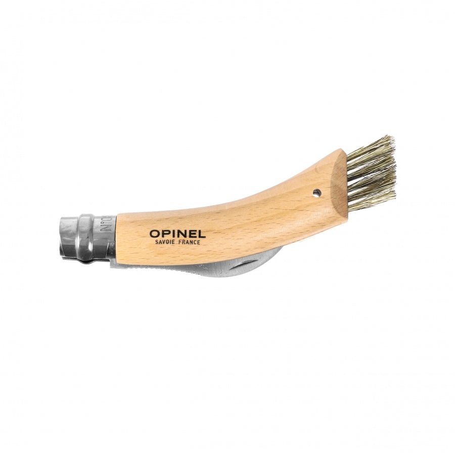 Opinel N°08 Pilzmesser zugeklappt, Holzgriff mit Bürste am Ende