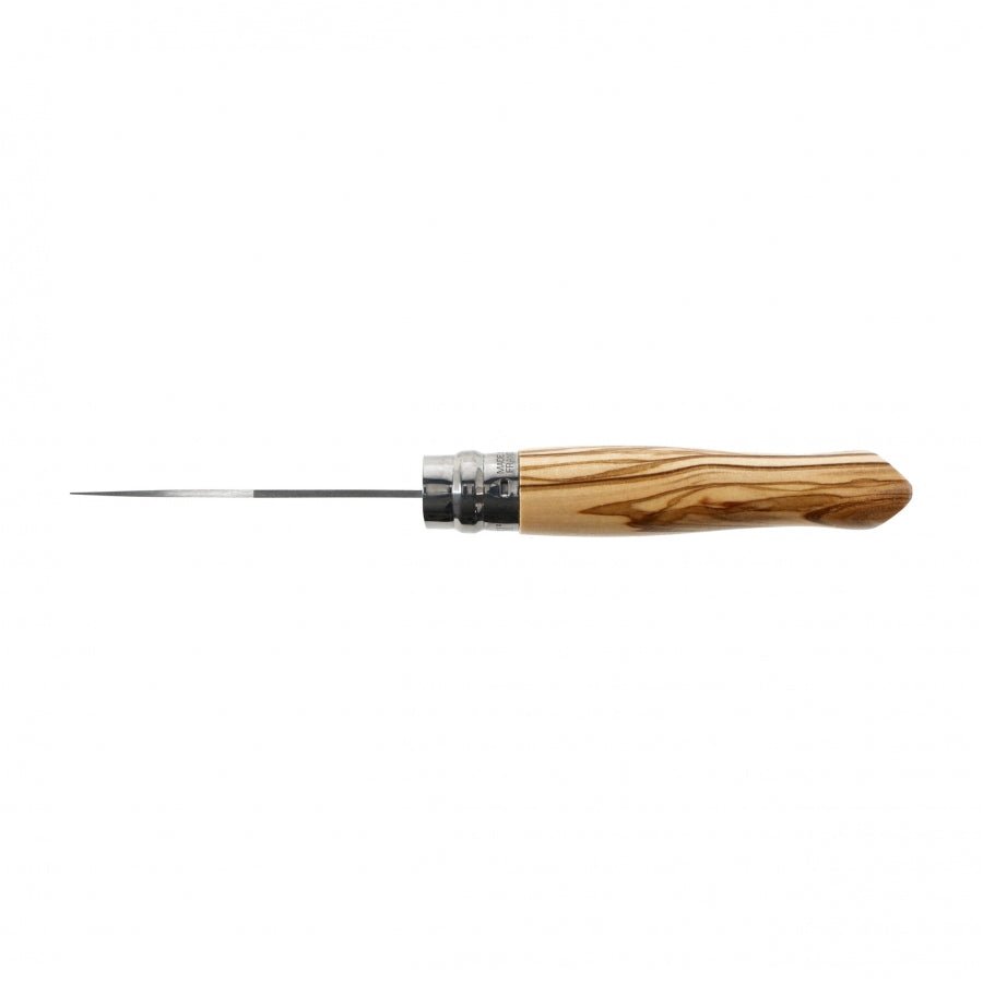 Opinel N°09 Inox von oben gesehen, dünne Klinge und gestreifter Holzgriff