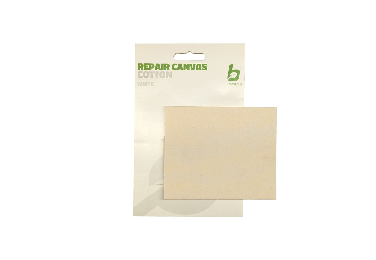 Bo-Camp aufbügelbares Reparaturtuch, beiges Stück Canvas vor der Verpackung