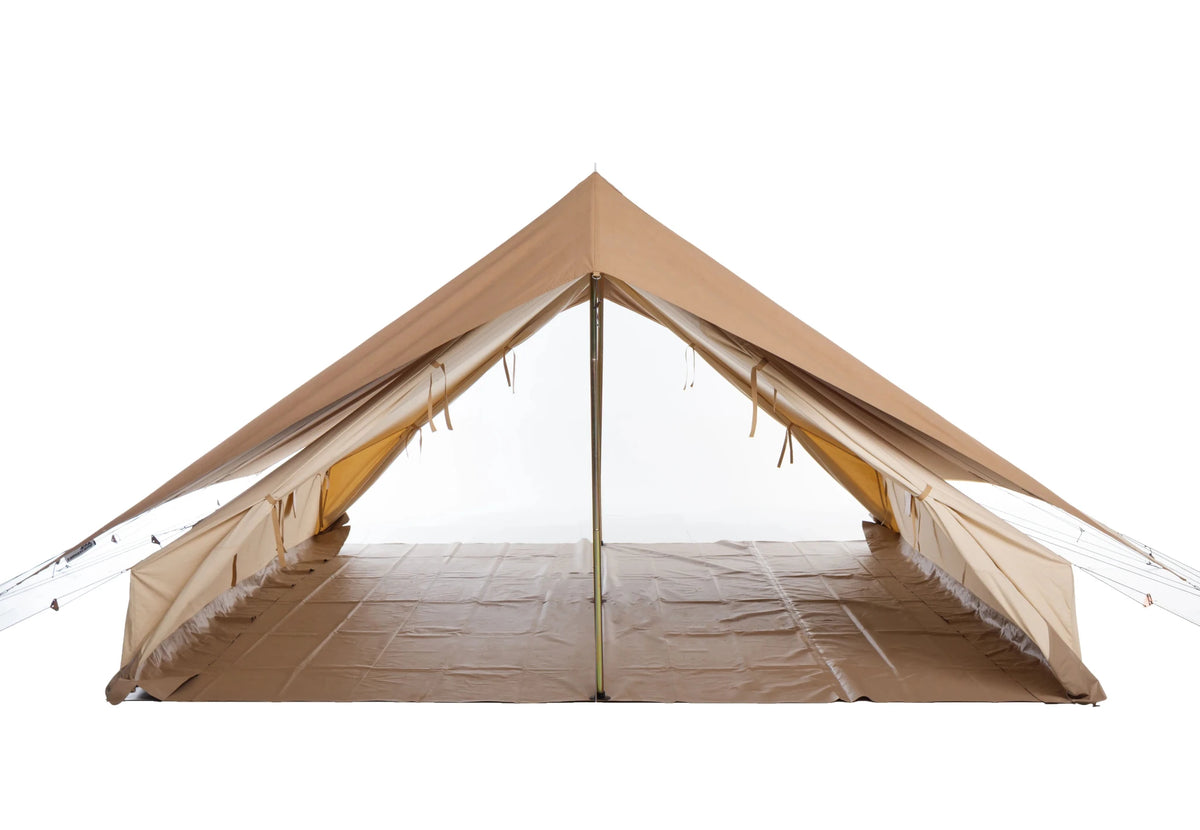 CanvasCamp Apex 4 x 6 Durchblick durch das Zelt mit aufgerollten Türen vorne und hinten