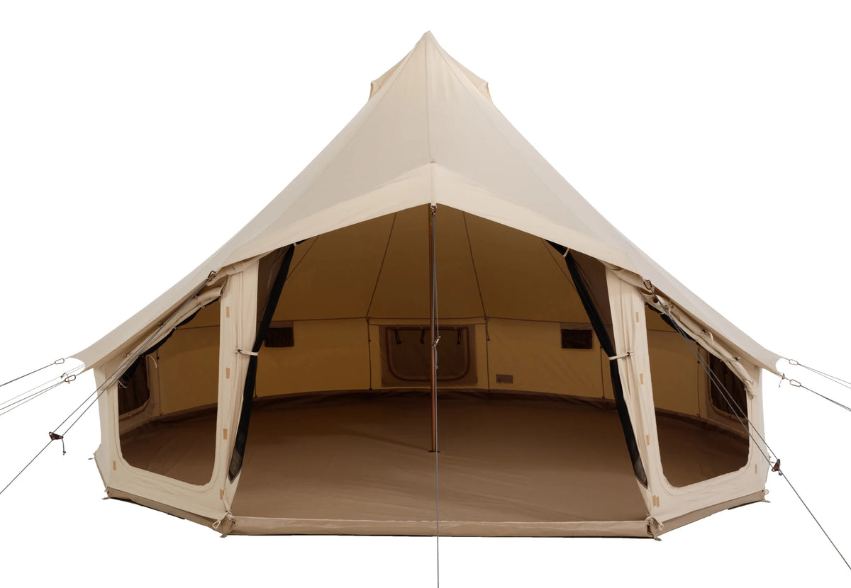 CanvasCamp Sibley Apex 620 mit weit geöffnetem Eingang und Blick auf den Zeltboden innen