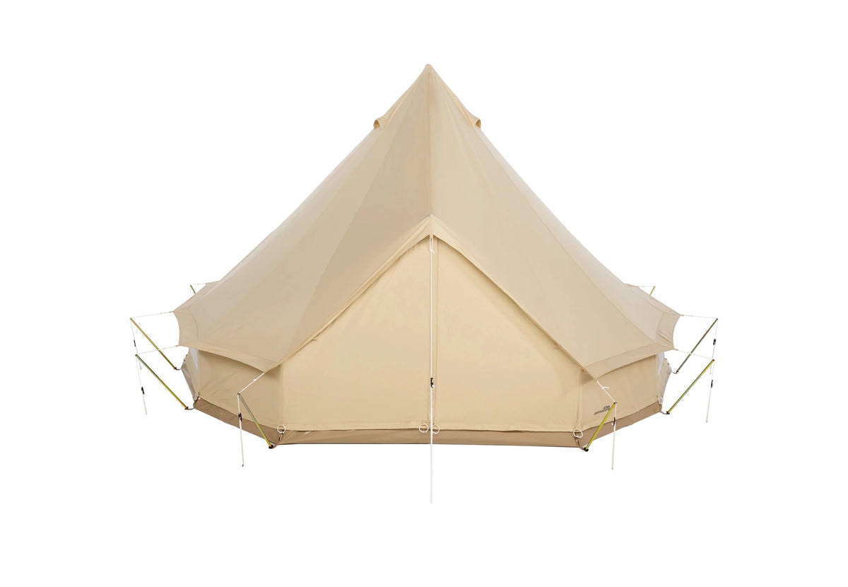 Sibley ProTech 450, Glockenzelt aus beigem Canvas mit geschlossener Tür, gerade von vorne