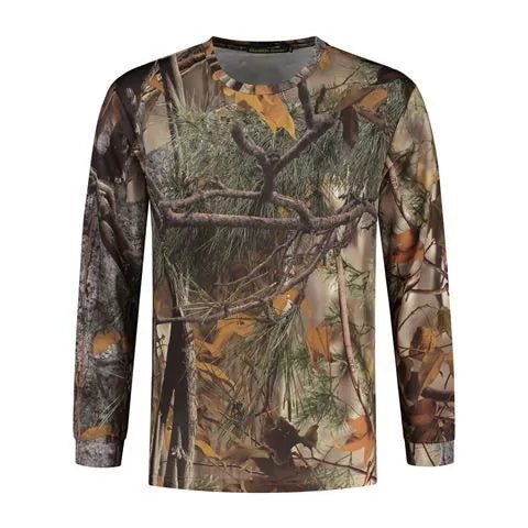 Stealth Gear Langarmshirt Camouflage mit Waldmuster aus Ästen und Blättern, Vorderseite
