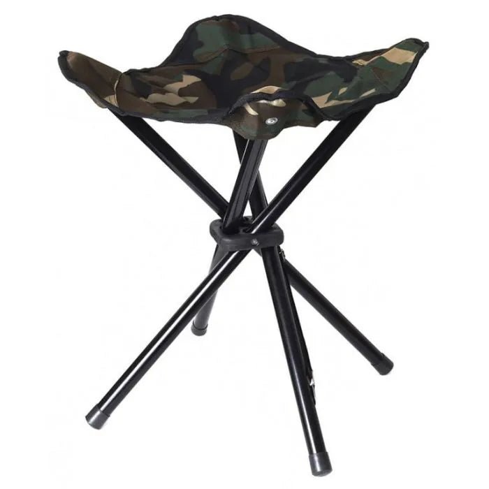 Stealth Gear Klapphocker schräg von der Seite, Dreibein mit Camo-Sitzfläche